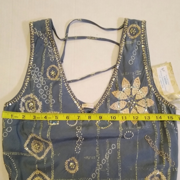 GOLD HAWK embellished blue silk dress NWOT, S - Picture 6 of 13